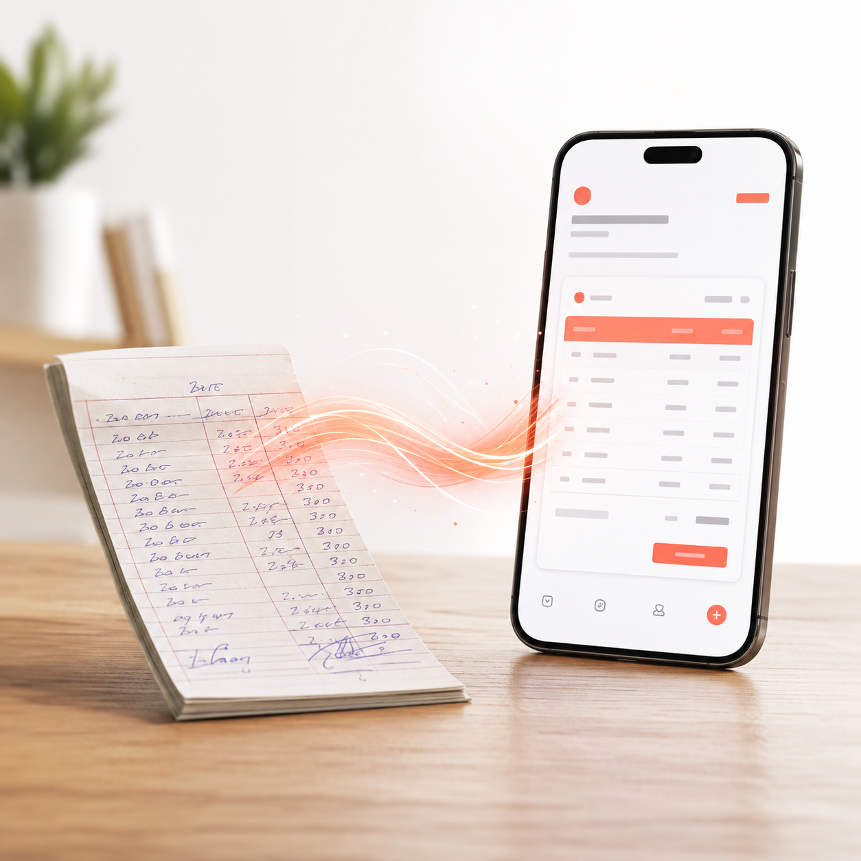 A handwritten order slip turning into a digital quotation on a phone